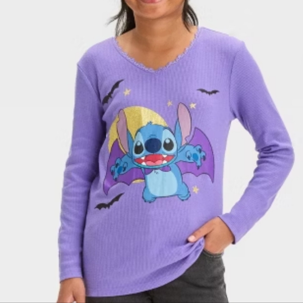 Disney: Girl's Lilo & Stitch Graphic long Sleeve Purple Blouse Size XL